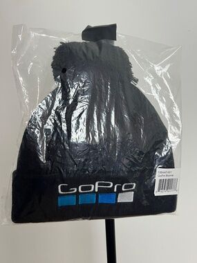 Go Pro Cuff Beanie Black with Logo and PomPom